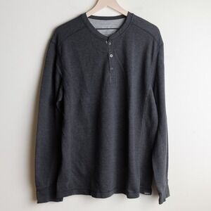 Eddie Bauer Mens Long Sleeve Waffle Knit Thermal Henley Size XL Gray Baselayer